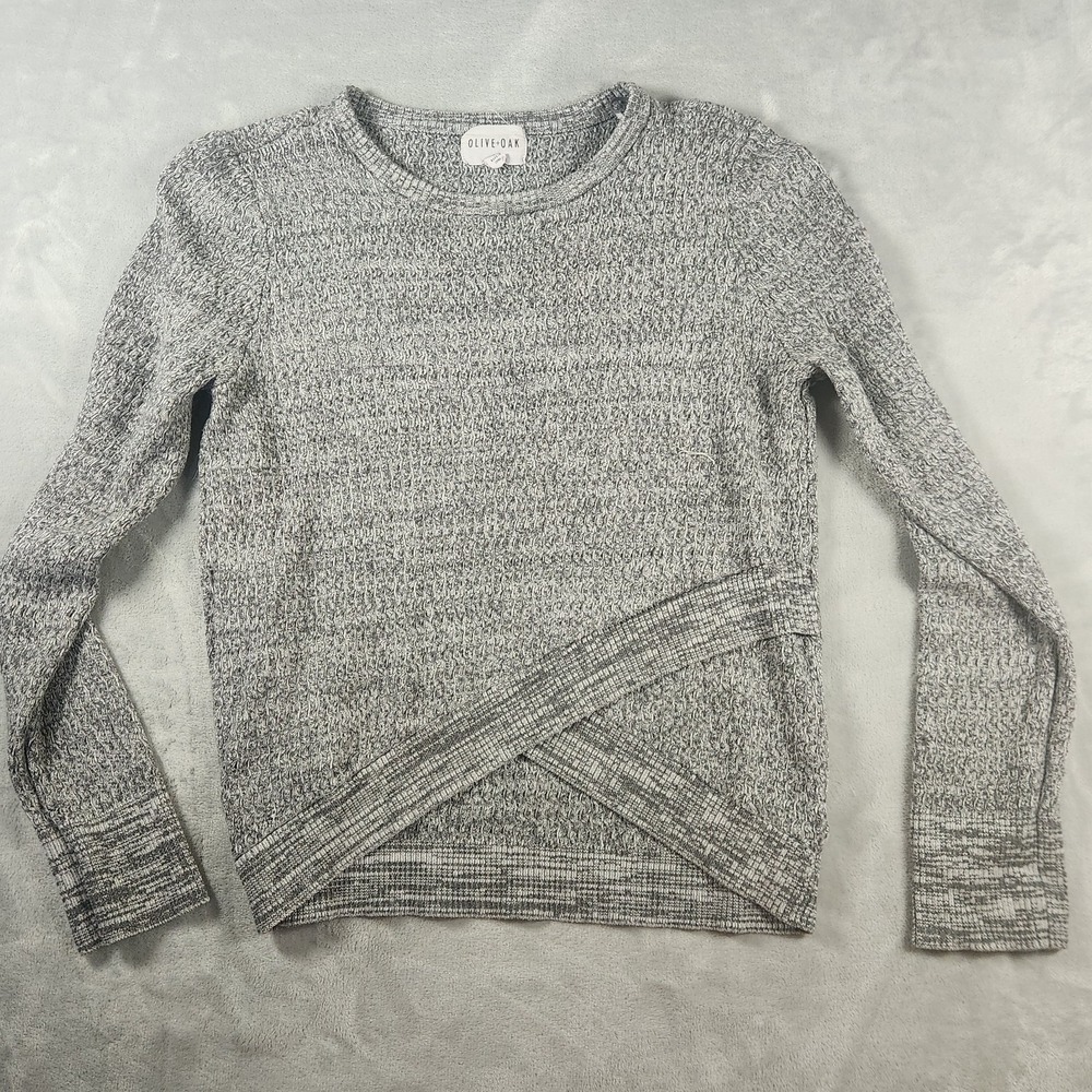 Olive & Oak Grey Tulip Hem Crew Neck Sweater L Cozy Minimalist Boho Clean Girl